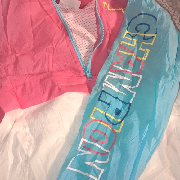 Champion Anorak/ Windbreaker Pullover In Baby Blue/Pink/White, Size S - Picture 3 of 6